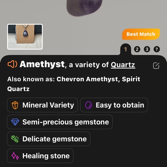 925 Sterling Silver Plated & Amethyst Stone/Crystal Pear Cut Pendant EUC - Picture 9 of 10